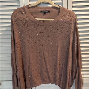 Gianni Bini Brown Long Sleeve Boxy Sweatshirt with Embellished Front